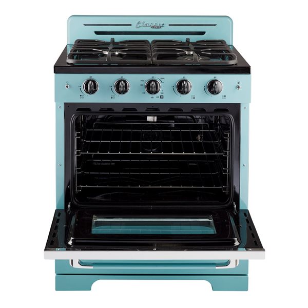 Unique Classic Retro 30-in 3.9-ft³ 4-Burner Gas Range with Convection Oven - Ocean Mist Turquoise