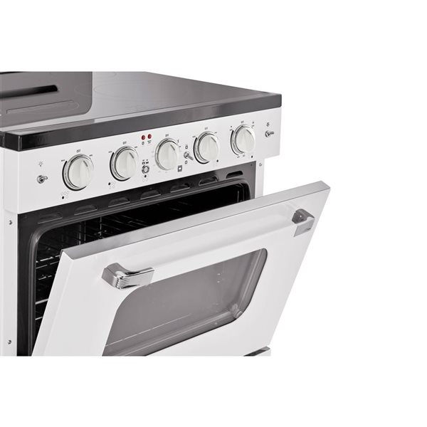 Cuisinière électrique 30 po Classic Rétro Unique 5 éléments four convection 3,9 pi³ et témoin de surface chaude, blanc