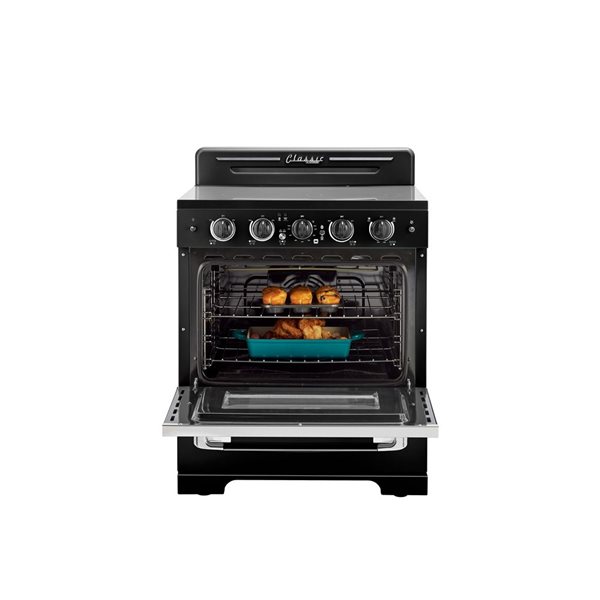 Unique Classic Retro 30-in 5-Element Electric Range w/ 3.9 ft³ Convection Oven and Hot Surface Indicator - Midnight Black