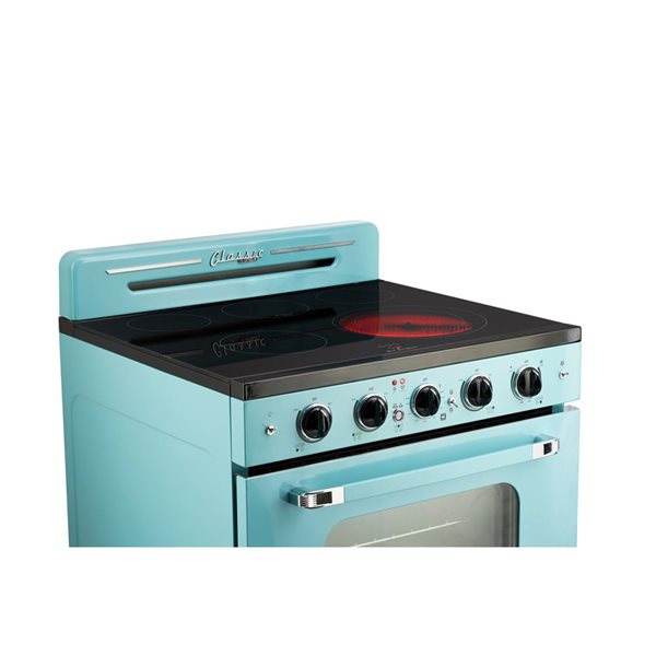 Unique Classic Retro 30-in 5-Element Electric Range w/ 3.9 ft³ Convection Oven and Hot Surface Indicator - Ocean Mist Turquoise