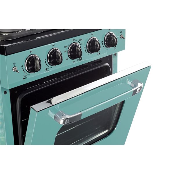 Cuisinière à gaz à 4 brûleurs Classic Rétro Unique 24 po four à convection 2,9 pi³, brume marine turquoise