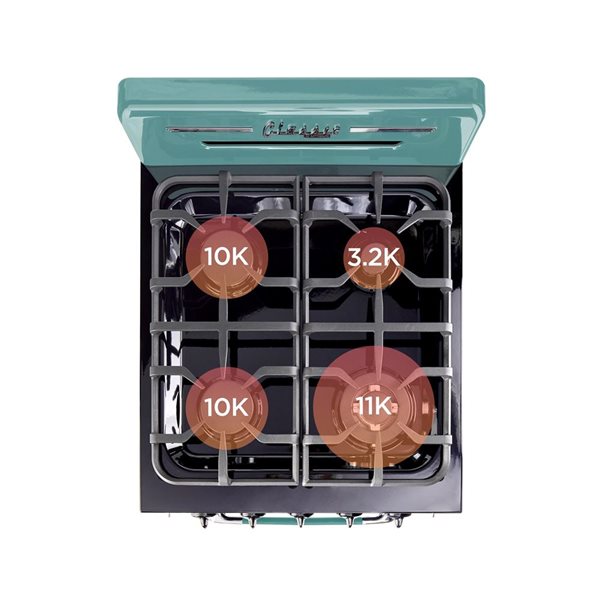 Cuisinière à gaz à 4 brûleurs Classic Rétro Unique 24 po four à convection 2,9 pi³, brume marine turquoise