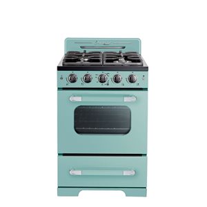 Cuisinière à gaz à 4 brûleurs Classic Rétro Unique 24 po four à convection 2,9 pi³, brume marine turquoise