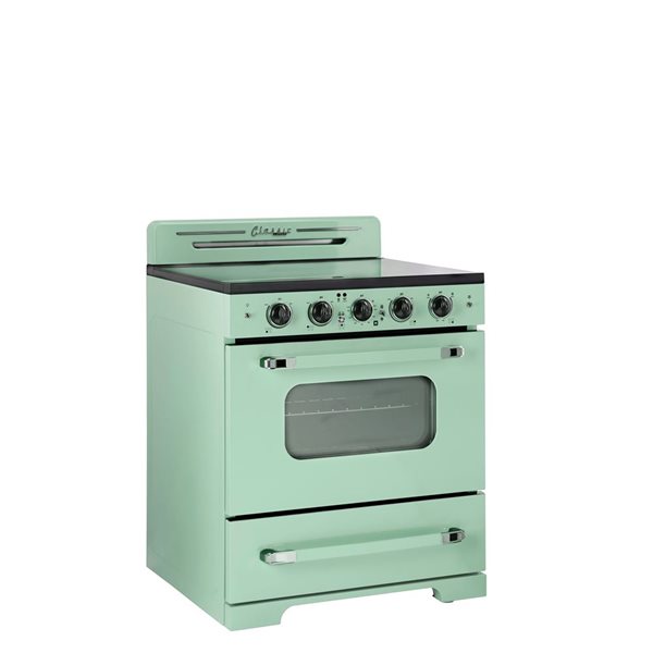 Cuisinière électrique 30 po Classic Rétro Unique 5 éléments four convection 3,9 pi³ témoin surface chaude, vert menthe