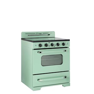 Cuisinière électrique 30 po Classic Rétro Unique 5 éléments four convection 3,9 pi³ témoin surface chaude, vert menthe