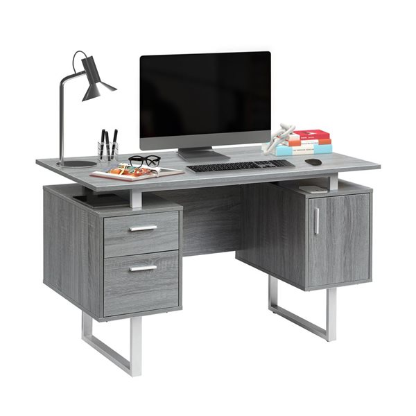 Techni Mobili Modern Office Desk with Storage - Grey