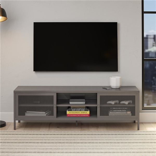 Systembuild Evolution Sunset District Metal TV Stand for Televisions up to 65-in - Graphite Grey