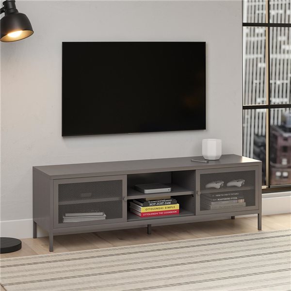 Systembuild Evolution Sunset District Metal TV Stand for Televisions up to 65-in - Graphite Grey