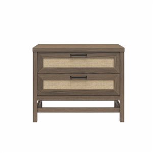 Ameriwood Home Lennon 2 Drawer Nightstand - Medium Brown and Faux Rattan