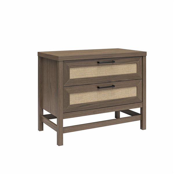 Ameriwood Home Lennon 2 Drawer Nightstand - Medium Brown and Faux Rattan