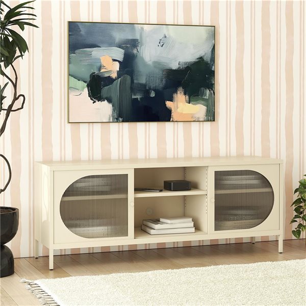 Mr. Kate Luna Metal TV Stand with Fluted Glass for 65-in Television - Parchment