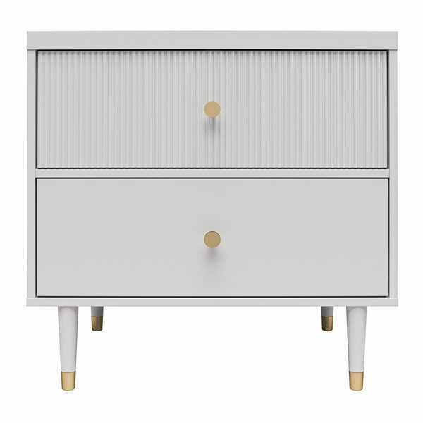 CosmoLiving Elisabetta Comodino Bianco: 2 Cassetti Con Frontali A Coste E Gambe Affusolate, Design Mid-century - 5