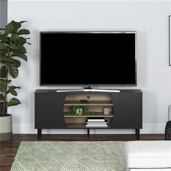 Console multimédia Delmar d'Ameriwood Home pour téléviseurs de 65 po ou moins, noir et naturel