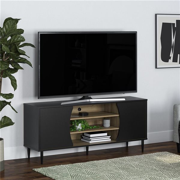 Console multimédia Delmar d'Ameriwood Home pour téléviseurs de 65 po ou moins, noir et naturel