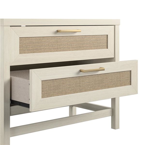 Ameriwood Home Lennon 2 Drawer Nightstand - Ivory Oak and Faux Rattan