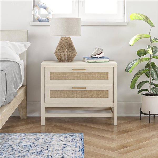 Ameriwood Home Lennon 2 Drawer Nightstand - Ivory Oak and Faux Rattan