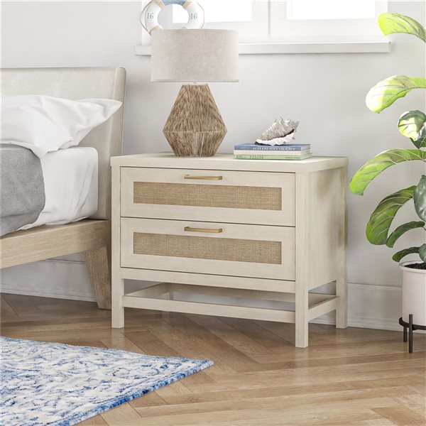 Ameriwood Home Lennon 2 Drawer Nightstand - Ivory Oak and Faux Rattan