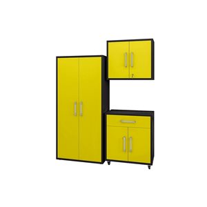 Manhattan Comfort Eiffel 3-Piece Matte Black and Yellow Garage Storage System