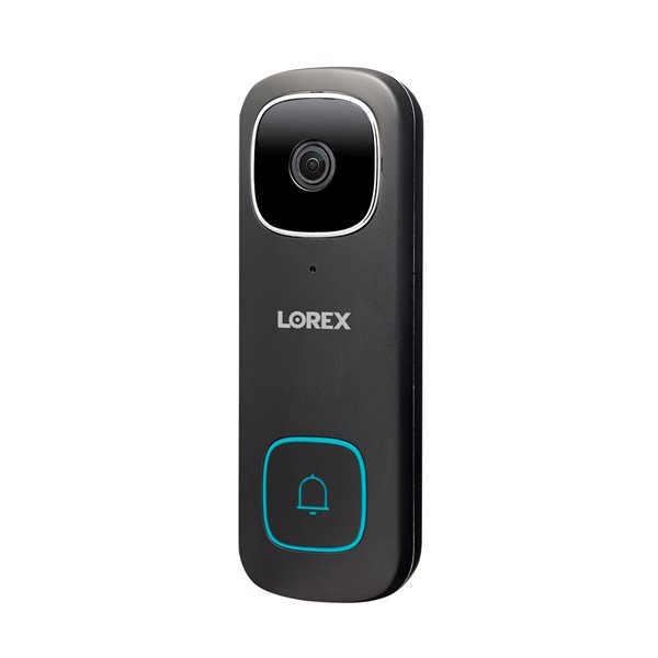 Sonnette vidéo de surveillance domestique Lorex 2K, Wi-Fi, noire