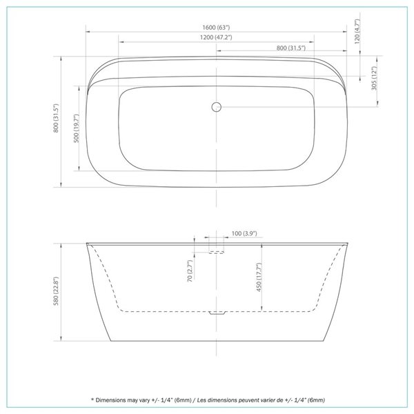 Baignoire autoportante rectangle Panya de A&E Bath & Shower 32 l. x 63 po L. en acrylique noir