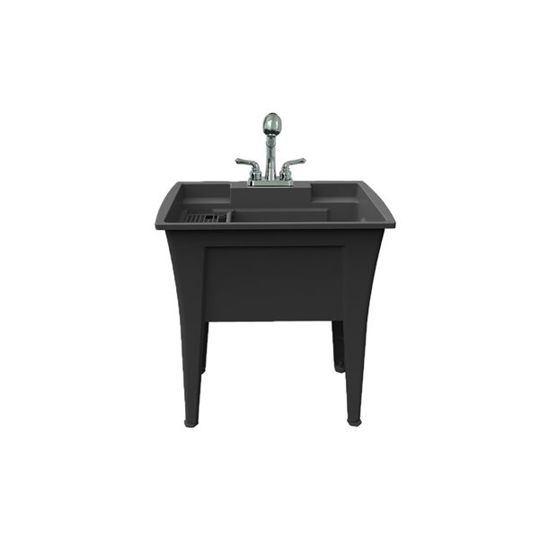 Évier utilitaire Jewel de A&E Bath & Shower en polypropylène noir 32 L. x 22 po l., robinet inclus