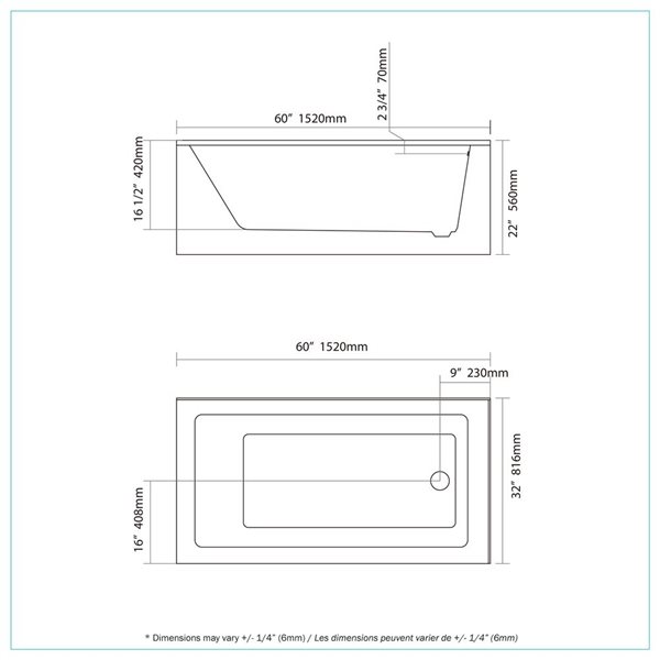 A&E Bath & Shower Sunna 32 W x 60-in L White Acrylic Rectangular Freestanding Left-Corner Bathtub