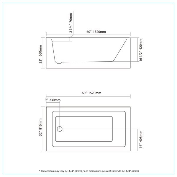 Baignoire rectangle pour coin droit Sunna A&E Bath & Shower 32 l. x 60 po L. en acrylique blanc