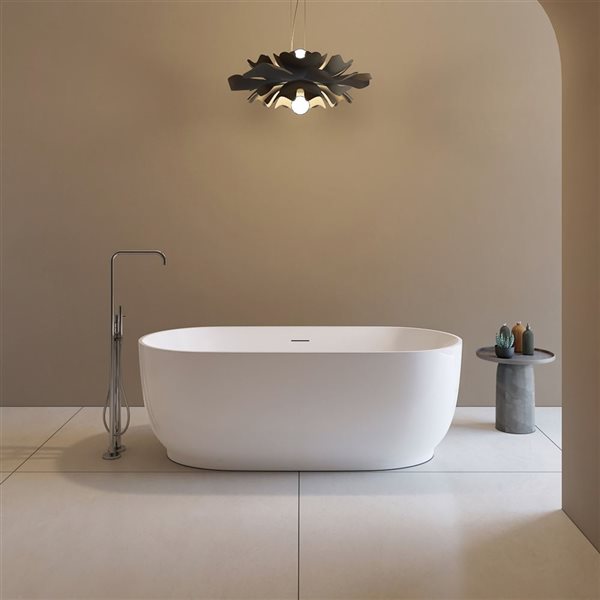 A&E Bath & Shower Jorimi 31 W x 67-in L Glossy White Acrylic Oval Freestanding Soaking Bathtub