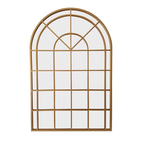 A&E Bath & Shower Meras 32 W x 48-in H Gold Metal Frame Wall-Mounted Arched Window Pane-Style Mirror