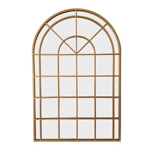 A&E Bath & Shower Meras 32 W x 48-in H Gold Metal Frame Wall-Mounted Arched Window Pane-Style Mirror