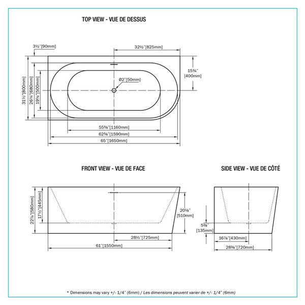 A&E Bath & Shower Willie 32 W x 60-in L White Acrylic Rectangular Freestanding Left-Corner Bathtub