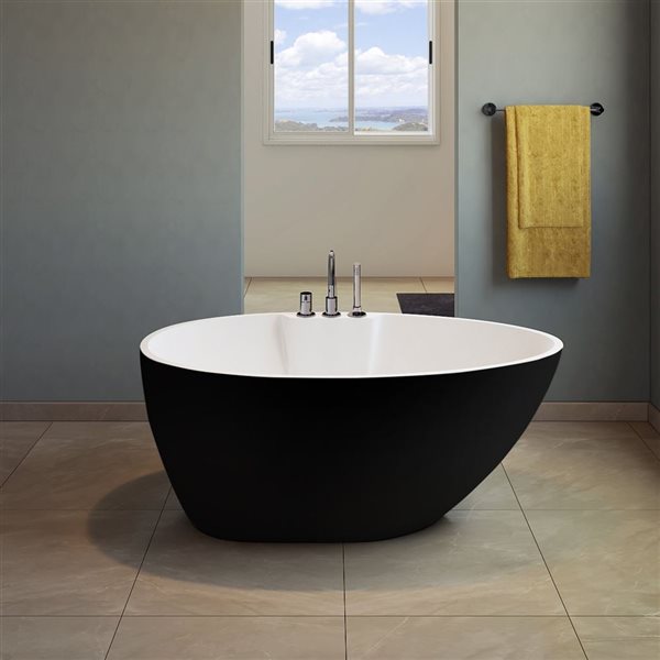 A&E Bath and Shower Hadiya 30 W x 56-in L Black/White Acrylic Oval Centre Drain Freestanding Soaking Bathtub