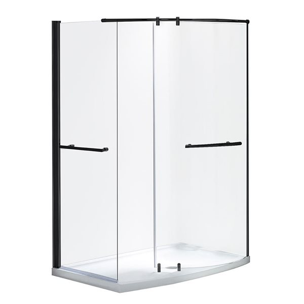 A&E Bath & Shower Odera 79.25 H x 60 L x 34-in W Matte Black Walk-In Corner Shower Kit w/ Centred Drain