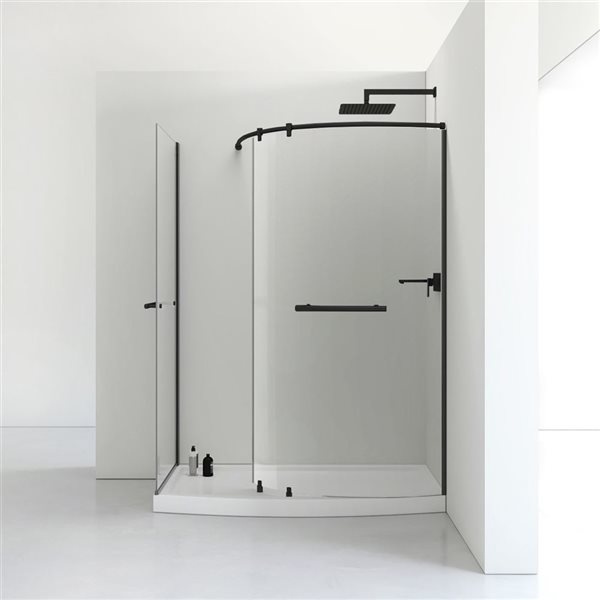 A&E Bath & Shower Odera 79.25 H x 60 L x 34-in W Matte Black Walk-In Corner Shower Kit w/ Centred Drain