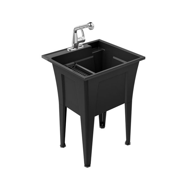 Évier utilitaire Dalary de A&E Bath & Shower en polypropylène noir 32 L. x 22 po l., robinet inclus