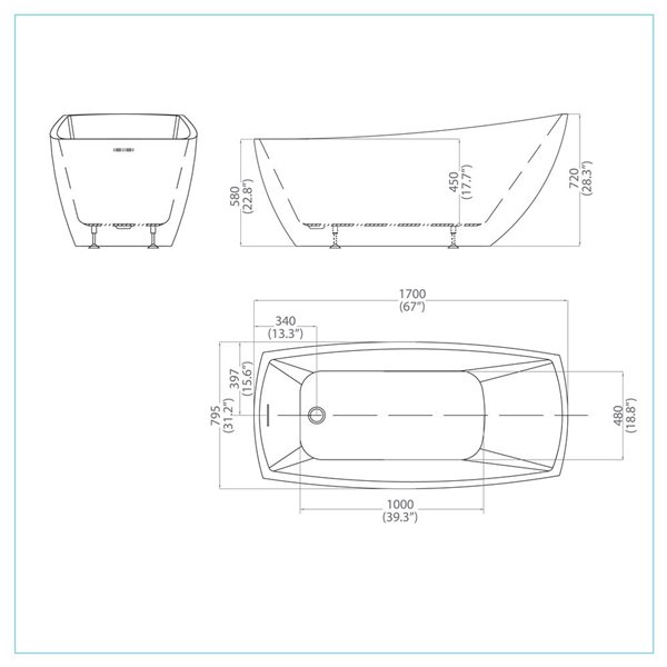 Baignoire autoportante ovale Jorimi de A&E Bath & Shower 31 l. x 59 po L. en acrylique blanc brillant