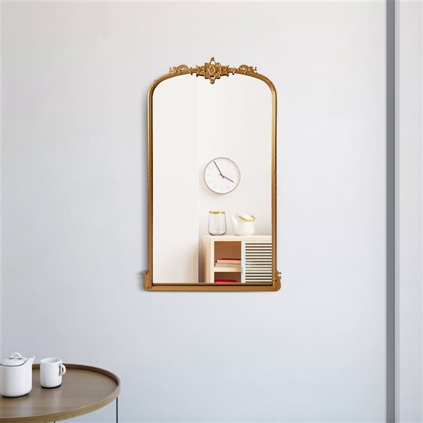 A&E Bath & Shower Bosfell 22 W x 36-in H Gold Metal Frame Wall-Mounted Arched Mirror