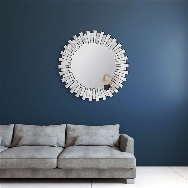 Miroir mural Spectre de A&E Bath & Shower rond 35 po h. verre biseauté sans cadre