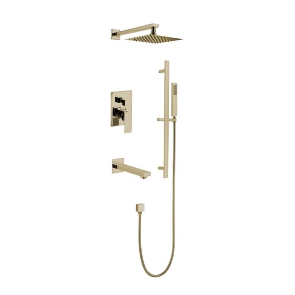 Agua Canada Vasso Brushed Gold Wall Mounted Dual Showerhead Shower System w/ Bathtub Water Spout