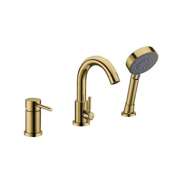 Agua Canada Santo Brushed Brass Single-Handle Deck-Mount Roman Bathtub Faucet with Hand-Held Shower