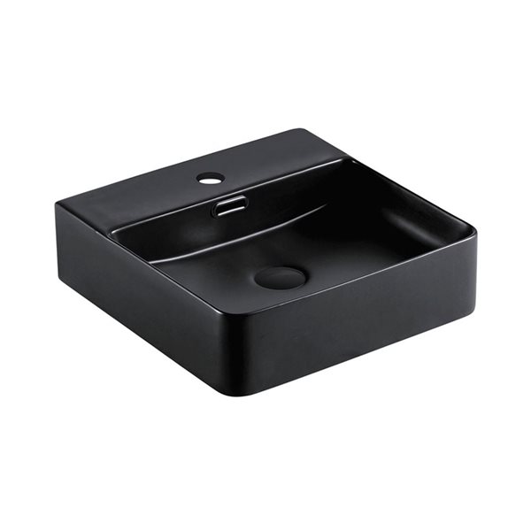 Agua Canada Frima 16 x 16-in Matte Black Porcelain Above Counter Square Vessel Sink - Drain Included