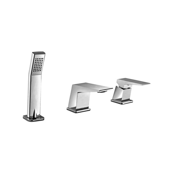 Agua Canada Sergio Chrome Single-Handle Deck-Mount Roman Bathtub Faucet with Hand-Held Shower