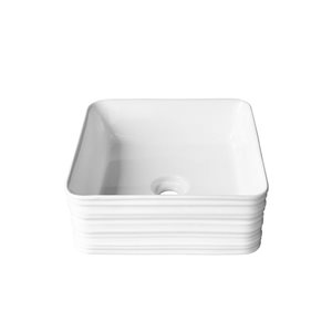 Lavabo-vasque carré en porcelaine sur plan Famous d'Agua Canada 16 x 16 po blanc lustré