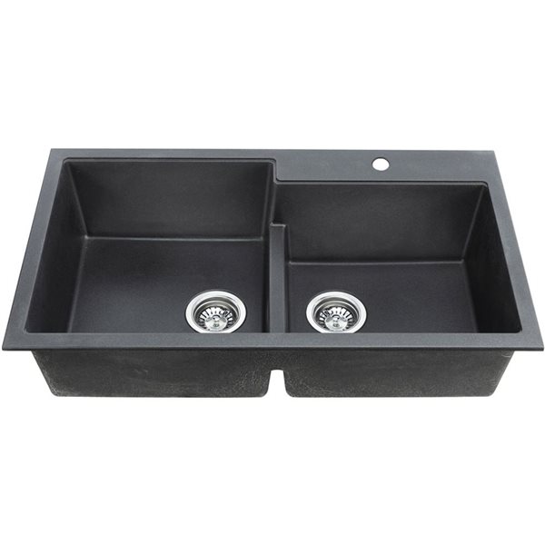 Évier de cuisine double Ema de Agua Canada 34 x 20 po granit noir mat à double montage