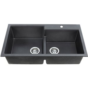 Évier de cuisine double Ema de Agua Canada 34 x 20 po granit noir mat à double montage