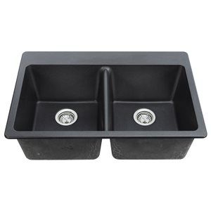 Évier de cuisine double Emir de Agua Canada 33 x 22 po granit noir mat à double montage