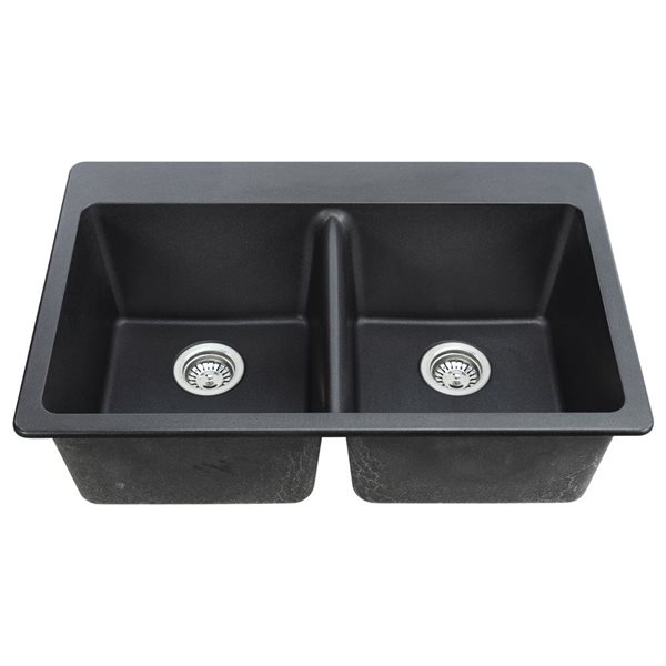 Agua Canada Emir 33 x 22-in Matte Black Granite Dualmount Double Bowl Kitchen Sink