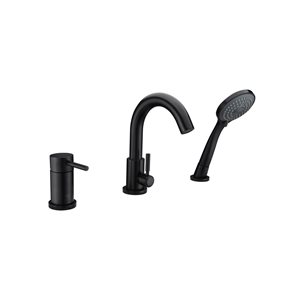 Agua Canada Santo Matte Black Single-Handle Deck-Mount Roman Bathtub Faucet with Hand-Held Shower