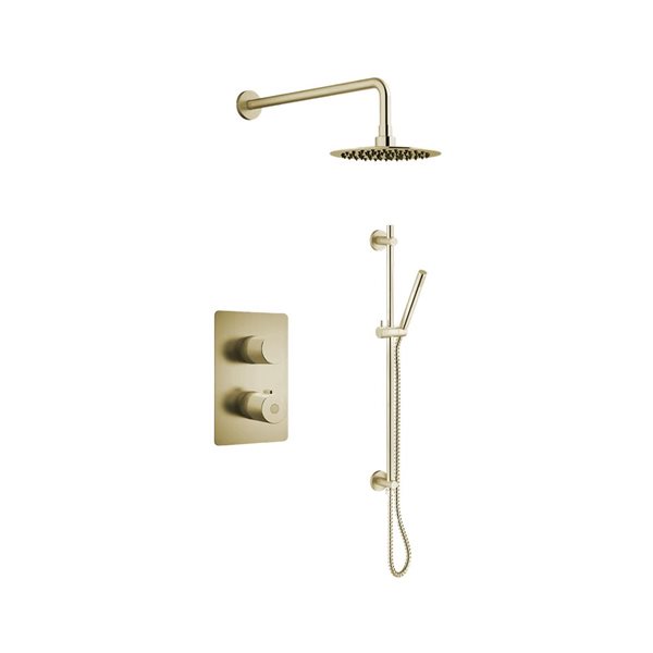 Agua Canada Vanika 2-Spray Patterns Brushed Gold Wall Mounted Dual Shower Faucet w/ Pressure Valve