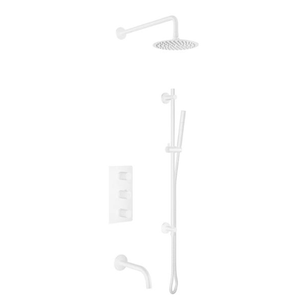 Agua Canada Veda Matte White 3-function Wall Mount Shower System w/ Bathtub Spout